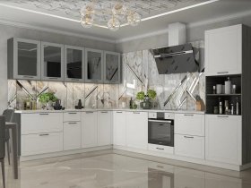 Модульная кухня Глэдис (белый снег/лайт грей софт/корпус анкор темный) в Верх-Туле - verh-tula.mebel-nsk.ru | фото