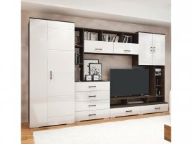 Стенка Коста МДФ (дуб венге/белый глянец) в Верх-Туле - verh-tula.mebel-nsk.ru | фото
